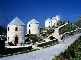 Windmills Overlooking Hora, Dodecanese, Leros, Greece